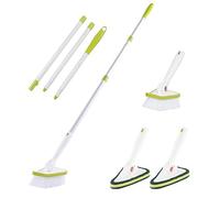 CQT 2 in 1 Bathroom Cleaning Brush with 48" Extendable Long Handle Detachable Scrub Brush with 2 Scrubber heads and 2 Scouring Pad Head for Cleaning Bathtub Shower Bathroom Wall Bathtub Floor