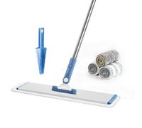 CQT Commercial Flat Microfiber Floor Mop Cleaning System 18" Inch Wet Dry and Dust Hardwood with 4 Washable Pads Cleaner for Laminate Tile Stainless Steel Handle and Extension (PT13-Blue)