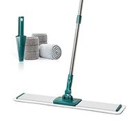 CQT Commercial Flat Microfiber Floor Mop Cleaning System 24" Inch Wet Dry and Dust Hardwood with 4 Washable Pads Cleaner for Laminate Tile Stainless Steel Handle and Extension (PT14 Green)