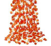 CQURE 12 Pack Autumn Fall Leaf Garland, Hanging Fall Vines Maple Garland Artificial Fall Maple leaves Thanksgiving Decor for Home Wedding Fireplace Party