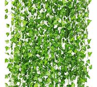 CQURE 16 Pcs 112Ft Artificial Ivy Garland,Fake vines Ivy Garland UV Resistant Green Leaves Fake Plants Hanging Vine Plant for Wedding Party Garden Wall Decoration