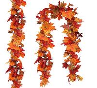CQURE 2 Pack Artificial Autumn Fall Maple Leaf Garland, 5.9Ft/Piece Fall Leaves Hanging Vine Artificial Autumn Foliage Garland Thanksgiving Decor for Home Wedding Fireplace Party Christmas