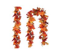 CQURE 2 Pack Artificial Autumn Fall Maple Leaf Garland Piece Hanging Vine Foliage Garland Thanksgiving Decor Home Wedding Fireplace Party Christmas