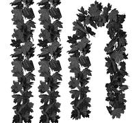 CQURE 3 Pack Artificial Autumn Fall Maple Leaf Garland, 5.9Ft/Piece Autumn Garland Fall Leaves Hanging Vine Halloween Thanksgiving Decor for Home Fireplace Party (Black)