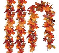 CQURE 3 Pack Artificial Autumn Fall Maple Leaf Garland, 5.9Ft/Piece Fall Leaves Autumn Foliage Garland Hanging Vine Thanksgiving Decor for Home Fireplace Party Christmas