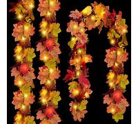 CQURE 3 Pack Fall Leaf Garland with Lights,Fall Decor Halloween String Lights Artificial Maple Leaves Autumn Garland Hanging Vines Thanksgiving Decor for Home Holiday Autumn