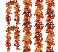 CQURE 4 Pack Artificial Autumn Fall Maple Leaf Garland, 5.9Ft/Piece Hanging Vine Artificial Autumn Foliage Garland Thanksgiving Decor for Home Wedding Fireplace Party Christmas
