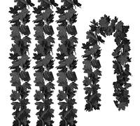 CQURE 4 Pack Autumn Fall Maple Leaf Garland, 5.9Ft/Piece Artificial Autumn Garland Fall Leaves Hanging Vine Halloween Thanksgiving Decor for Home Fireplace Party (Black)