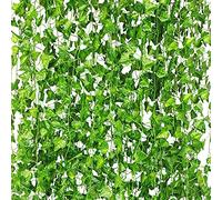 CQURE 48Pcs Artificial Ivy Garland Vines for Room Decor UV Resistant Green Leaves Fake Plants Aesthetic Hanging vines for Bedroom Accessories Wedding Party Garden Wall Decor