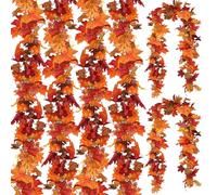 CQURE 6 Pack Artificial Autumn Fall Maple Leaf Garland, 5.9Ft/Piece Artificial Autumn Foliage Garland Fall Leaves Hanging Vine Thanksgiving Decor for Home Fireplace Party Christmas
