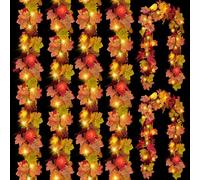 CQURE 6 Pack Fall Leaf Garland with Lights,Fall Decor Halloween String Lights Artificial Maple Leaves Autumn Garland Hanging Vines Thanksgiving Decor for Home Holiday Autumn