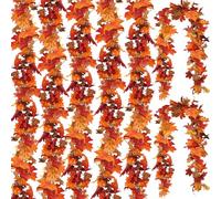 CQURE 7 Pack Artificial Autumn Fall Maple Leaf Garland, 5.9Ft/Piece Autumn Foliage Garland Fall Leaves Hanging Vine Thanksgiving Decor for Home Fireplace Party Christmas