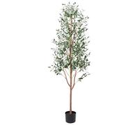 CQURE 7FT Artificial Olive Tree, 210cm Large Faux Potted Plant with Natural Wood Trunk & Lifelike Fruits, Realistic Fake Tree for Indoor & Outdoor, Home Office, Living Room, Garden, Balcony Decor