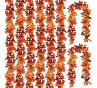 CQURE 8 Pack Artificial Autumn Fall Maple Leaf Garland, 5.9Ft/Piece Hanging Vine Artificial Autumn Foliage Garland Thanksgiving Decor for Home Wedding Fireplace Party Christmas
