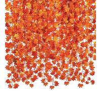 CQURE Autumn Fall Leaf Garland, Hanging Fall Vines Maple Garland Artificial Fall Maple leaves Thanksgiving Decor for Home Wedding Fireplace Party(5Pcs)