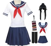 CQW Ayano Aishi Cosplay Costume Yandere Simulator Cosplay Women's Sailor Suit Japanese School Uniform Halloween Set (White+wig, XS)