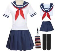 CQW Ayano Aishi Cosplay Costume Yandere Simulator Cosplay Women's Sailor Suit Japanese School Uniform Halloween Set (White, L)