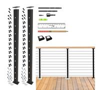 CR Fence & Rail Level Drilled Cable Railing Post, 2pcs 91.5cm Powder Coated Fence Post, Metal Posts for Cable Railing Kit, Black Metal Deck Railing Post for Indoor, Outdoor, Porch, & Balcony (91.5cm)