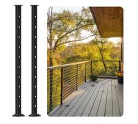 CR Fence & Rail Level Drilled Cable Railing Post, 2pcs 91.5cm Powder Coated Fence Post, Metal Posts for Cable Railing Kit, Black Metal Deck Railing Post for Indoor, Outdoor, Porch, & Balcony (91.5cm)