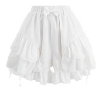 CR ROLECOS Bloomers for Women Lolita Maid Ruffle Shorts White Pumpkin Pants Victorian Bloomers S/M