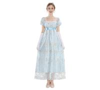 CR ROLECOS Blue Regency Dresses for Women Plus Size Victorian Ball Gown with Long White Gloves L