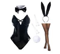 CR ROLECOS Bunny Girl Costume Senpai Cosplay Bunny Outfit Cross V-neck One Piece Bodysuit Stockings Set Halloween 3XL