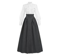 CR ROLECOS Edwardian Victorian Dress for Women 1800s Renaissance Ball Gown Costume with Pockets Black L