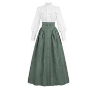 CR ROLECOS Edwardian Victorian Dress for Women 1800s Renaissance Ball Gown Costume with Pockets Green L