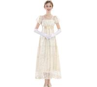 CR ROLECOS Golden Regency Dresses for Women Plus Size Victorian Ball Gown with Long White Gloves M