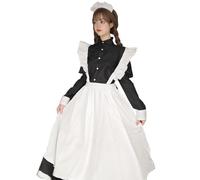 CR ROLECOS Maid Dress Cospaly Long Sleeve French Maid Outfit Costume Apron with Headwear Halloween Costumes M