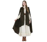 CR ROLECOS Medieval Costume with Hood Northern Knight Renaissance Hooded Cloak Vintage Cape Witch Wizard Victorian Halloween Fancy Dress Green M