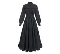 CR ROLECOS Medieval Dress Vintage Victorian Dresses Women's Long Sleeve A-line Stand-Up Collar Casual Dresses Gothic Dress, black, S