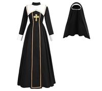 CR ROLECOS Nuns Costume Women's Medieval Clothing Women's Nun Outfit Halloween Nun Dress Nun Costume Black Carnival Theme Party M