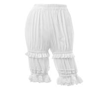 CR ROLECOS Pantaloons Women's Bloomer, Steampunk Bloomer, Teen Girls Ruffled Lace Pumpkin Short Pantaloons Under Pants White L