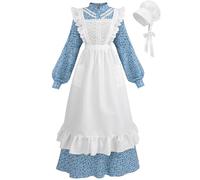 CR ROLECOS Pioneer Dress for Adult Women Floral Prairie Dresses Historical Colonial Dress Costume Blue S