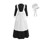 CR ROLECOS Pioneer Dress Women Colonial Costume Prairie Amish Outfit Maid Dresses with Bonnet Apron, Black, XX-Large