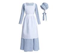 CR ROLECOS Pioneer Prairie Dress Women Colonial 3 Piece Set, Blue White, Medium