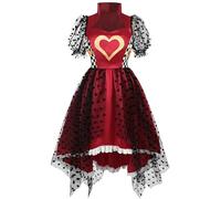 CR ROLECOS Queen of Hearts Costume Women Deluxe Puff Sleeve Red Queen Costume Dress Halloween Cosplay XXL