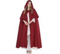 CR ROLECOS Red Cloak with Hood Women Long Hooded Cape Suede Medieval Renaissance Cloak Halloween Costumes S
