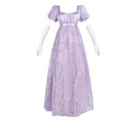 CR ROLECOS Regency Dress for Women Empire Waist 1800s Jane Austen Vintage Victorian Dress Purple Tea Party Ball Gown with Gloves XL
