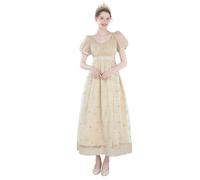 CR ROLECOS Regency Dress for Women Regency Costume Empire Waist Tea Party Victorian Gown Champagne Gold S