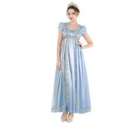 CR ROLECOS Regency Dress Women Blue Regency Costume Victorian Gown Empire Waist Tea Party Dresses with Gloves XXL