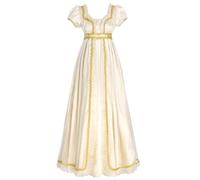CR ROLECOS Regency Dress Women Regency Costume Champagne Gold Empire Waist Double Layers Tea Party Victorian Gown Champagne M