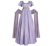 CR ROLECOS Regency Dress Women's Jane Austen Victorian Empire Dress High Waist Vintage with Scarf Renaissance Costume for Parties Gala Purple XL