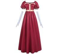 CR ROLECOS Regency Dress Womens Red Regency Era Dress Victorian Gown Empire Waist Jane Austen Dresses with Gloves S