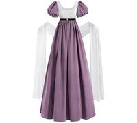 CR ROLECOS Regency Dresses for Women Empire Waist Regency Era Dress Costume Purple Victorian Tea Gown with Shawl XXL