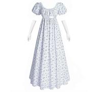 CR ROLECOS Regency Dresses for Women Long Floral Regency Era Dress Empire Waist Tea Party Dress S