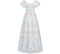 CR ROLECOS Regency Dresses for Women Victorian Dresses Long Dress Tea Party Gown Floral Blue Dress XXL
