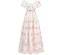 CR ROLECOS Regency Dresses for Women Victorian Dresses Long Dress Tea Party Gown Floral Pink Dress XXL