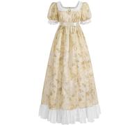 CR ROLECOS Regency Dresses for Women Victorian Empire Waist Dress Regency Era Tea Party Gown with Brooch XXL